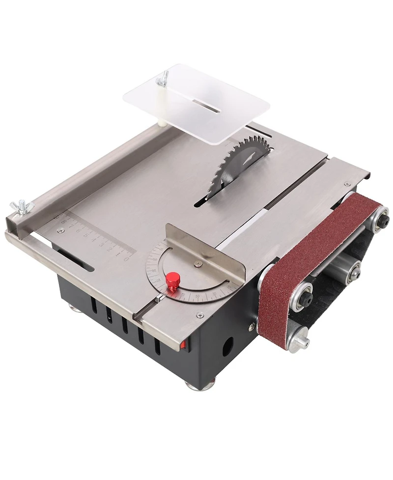Mini Table Saw Belt Sander, Stainless Steel Top, 4 Blades,10 Sanding Belts,7 Gear 0-90 Adjustable Angle,Diy Cutting Tool for Wood Pcb Acrylic Plastic