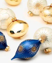 Holiday Lane Opulence Set of 8 Glass Gold, White and Blue Mixed Ornaments, Macy's Exclusive