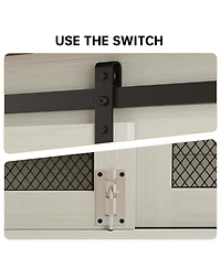 homfan Barn Door Dog Cage with Wheels, Furniture-Style Pet Crate on Casters for Medium Dogs Living Room Home