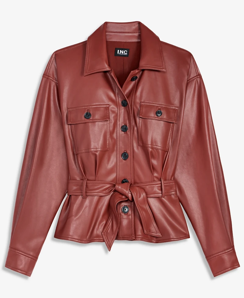 I.n.c. International Concepts Women's Belted Faux Leather Peplum Shirt Jacket, Macy's Exclusive