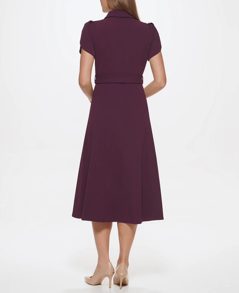 Calvin Klein Puff-Sleeve Belted Midi Dress