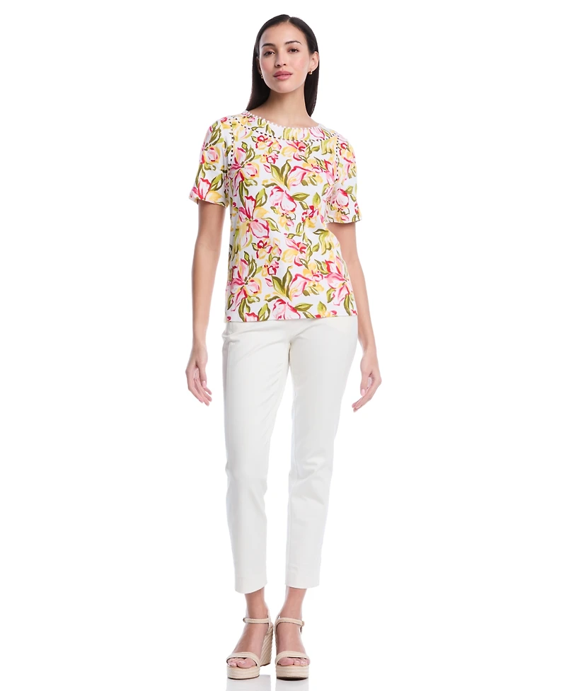 Rafaella Petite Petal Print Short-Sleeve Top