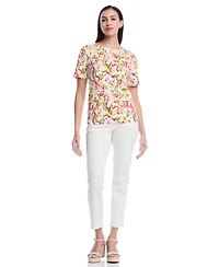 Rafaella Petite Petal Print Short-Sleeve Top