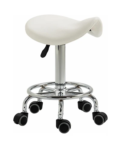Homcom Saddle Stool Adjustable Rolling Salon Chair for Massage Spa