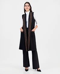 T Tahari Women's Whipstitch Sleeveless Open-Front Cardigan