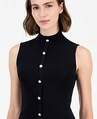 T Tahari Women's Sleeveless Ribbed Mock-Neck Sweater