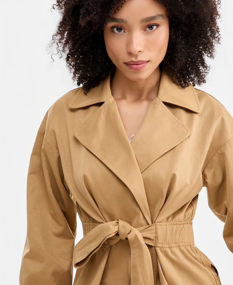 I.n.c. International Concepts Women's Belted Khaki Trench Double-Breasted Jacket, Macy's Exclusive
