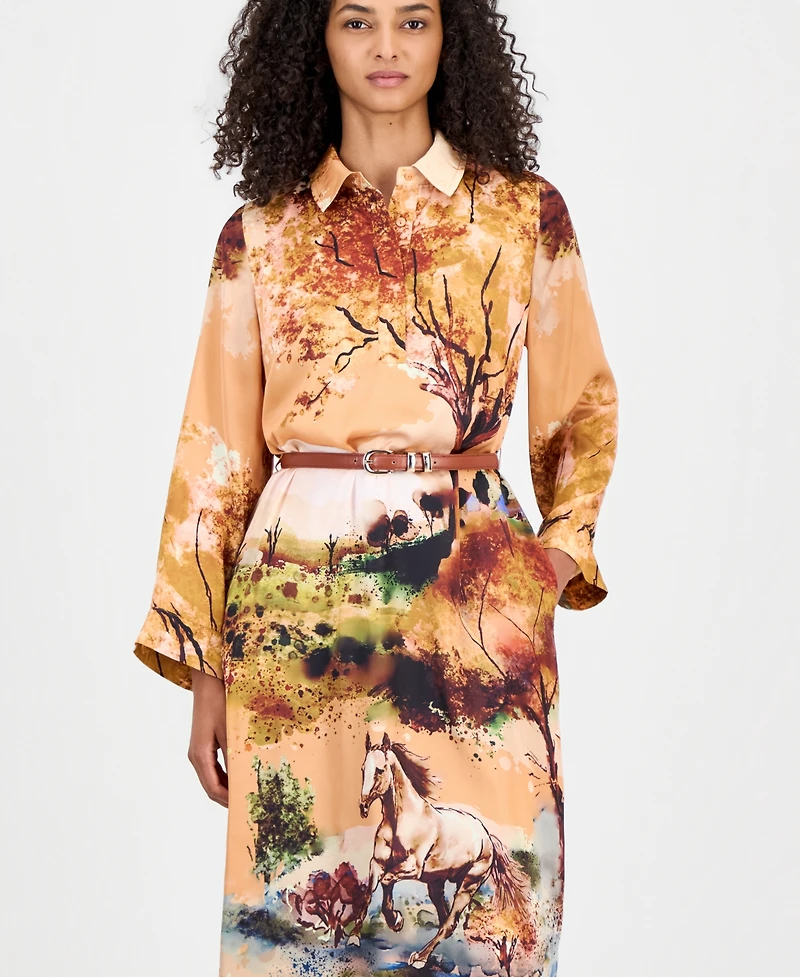 T Tahari Women's Printed Belted Shirtdress