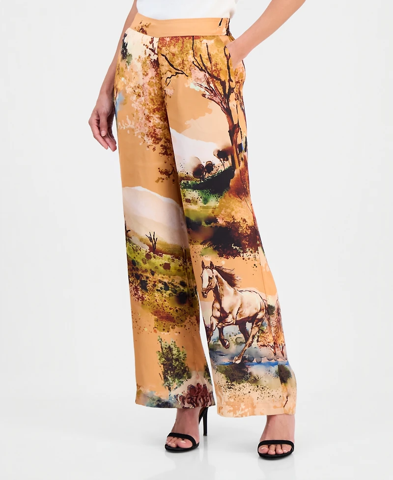 T Tahari Women's Printed Pull-On High-Rise Pants