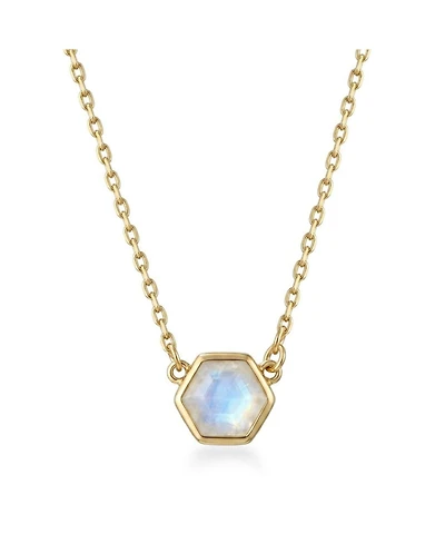 Adornia Fine 14k Gold Plated Hexagon Moonstone Pendant Necklace