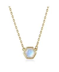 Adornia Fine 14k Gold Plated Hexagon Moonstone Pendant Necklace