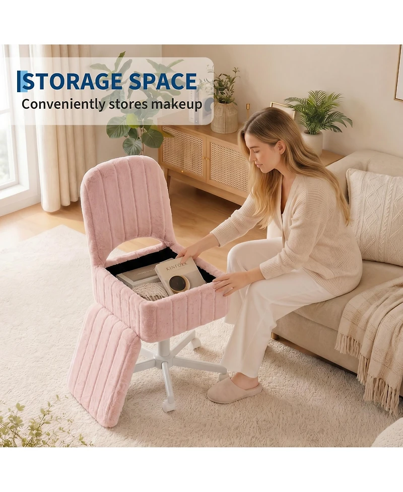 homfan Small Vanity Stool Chair with Storage, Height Adjustable Lift Ottoman 360 Swivel and Wheels for Bedroom or Office
