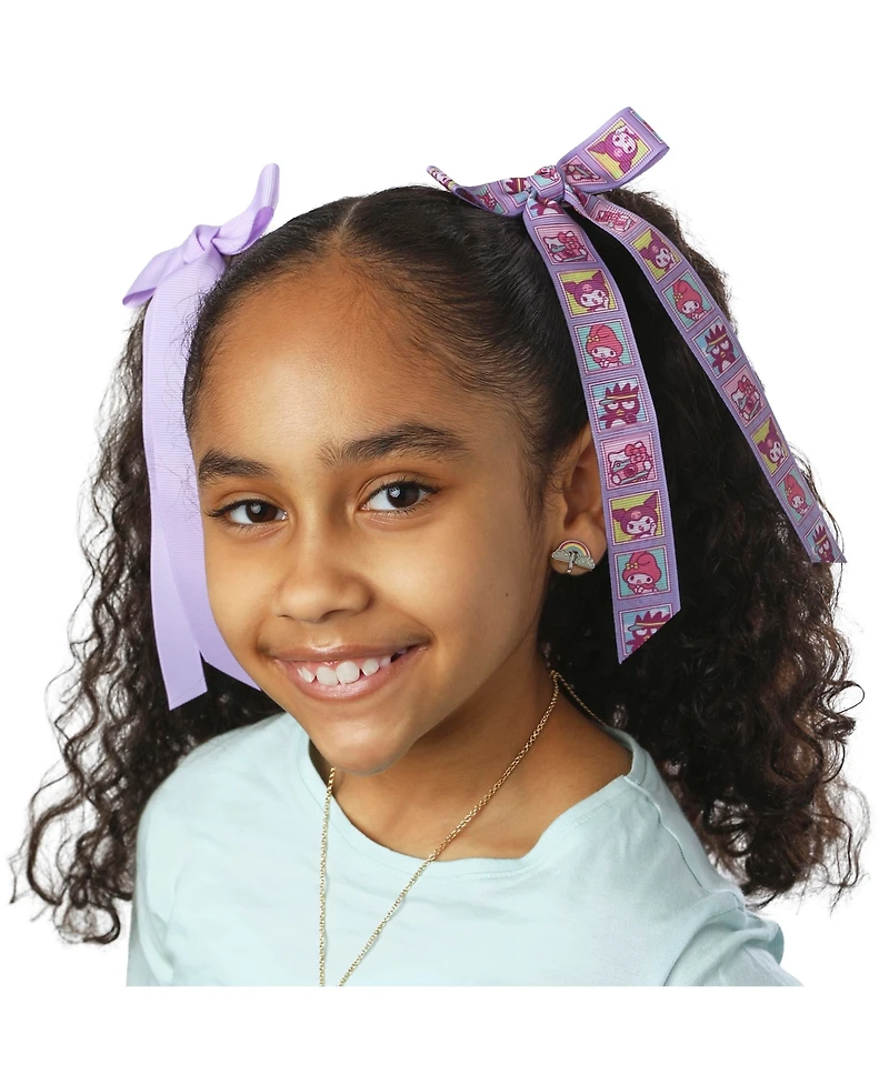 Hello Kitty and Friends Long Hair Bows 7-Piece Set Official License, Sanrio Hair Accessories with Kuromi and My Melody