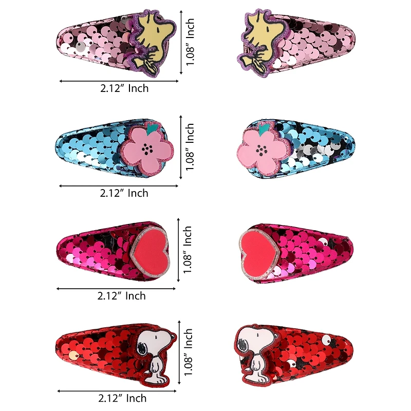 Peanuts Snoopy and Woodstock Sequin Snap Back Hair Clips 8-Piece Set Official License, Peanuts Gifts, Snoopy Things