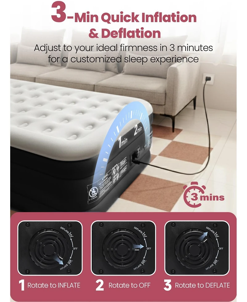 Cherimor 18" Queen Air Mattress with Built-in Pump, 800-lb Capacity, Fast Inflation Guest Bed, Honeycomb Support, Blue