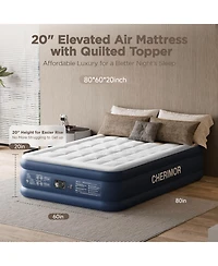Cherimor 20" Queen Air Mattress with Built-in Pump, 800-lb Capacity, Fast Inflation Guest Bed, Honeycomb Support, Blue
