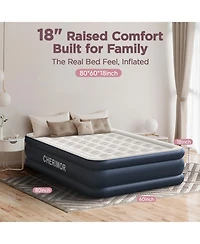 Cherimor 18" Queen Air Mattress with Built-in Pump, 800-lb Capacity, Fast Inflation Guest Bed, Honeycomb Support, Blue