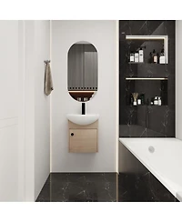 Sillysis 18 Inch Floating Bathroom Vanity with Ceramic Sink, Soft Close Door, Modern Plywood Cabinet for Small Spaces