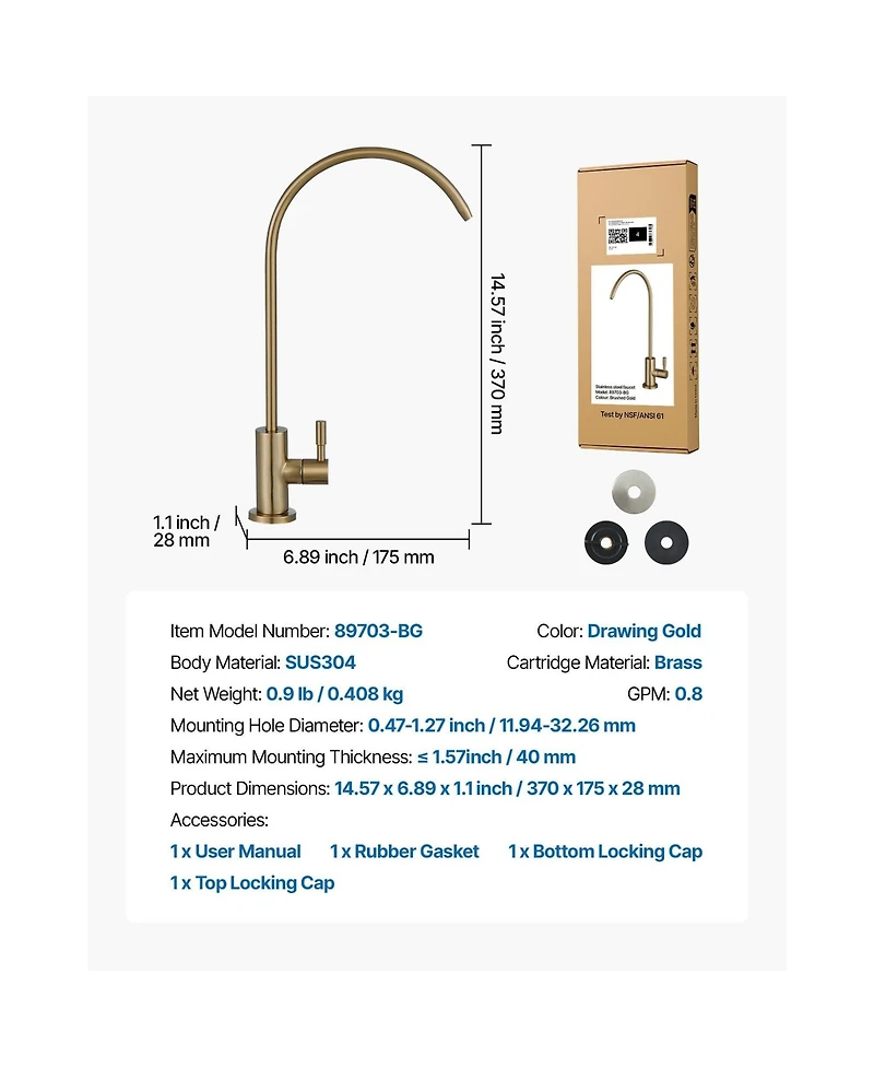 Phying Brushed Gold Faucet Stainless Steel Filter Water Faucet With Solid Brass Valve Anti Rust Durable Purifier Faucet
