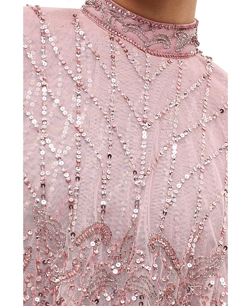 Maryisa Women's Modest Cape Embellished Sequins Gown