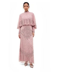 Maryisa Women's Modest Cape Embellished Sequins Gown