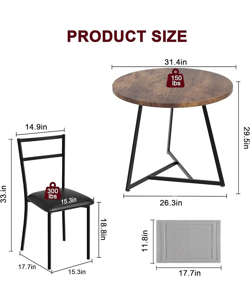gaomon Dining Table Set for 2, Kitchen Table and Chairs for 2 with Upholstered Chairs, 3Pcs Dining Room Table Set, Round Kitchen Table Set