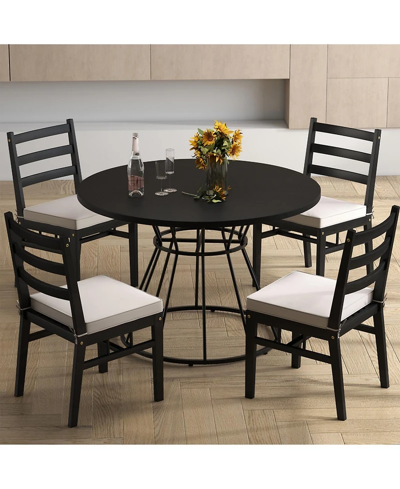 Slickblue Farmhouse Style Round Dining Table 47 Inch Wooden Top for 4 Seats