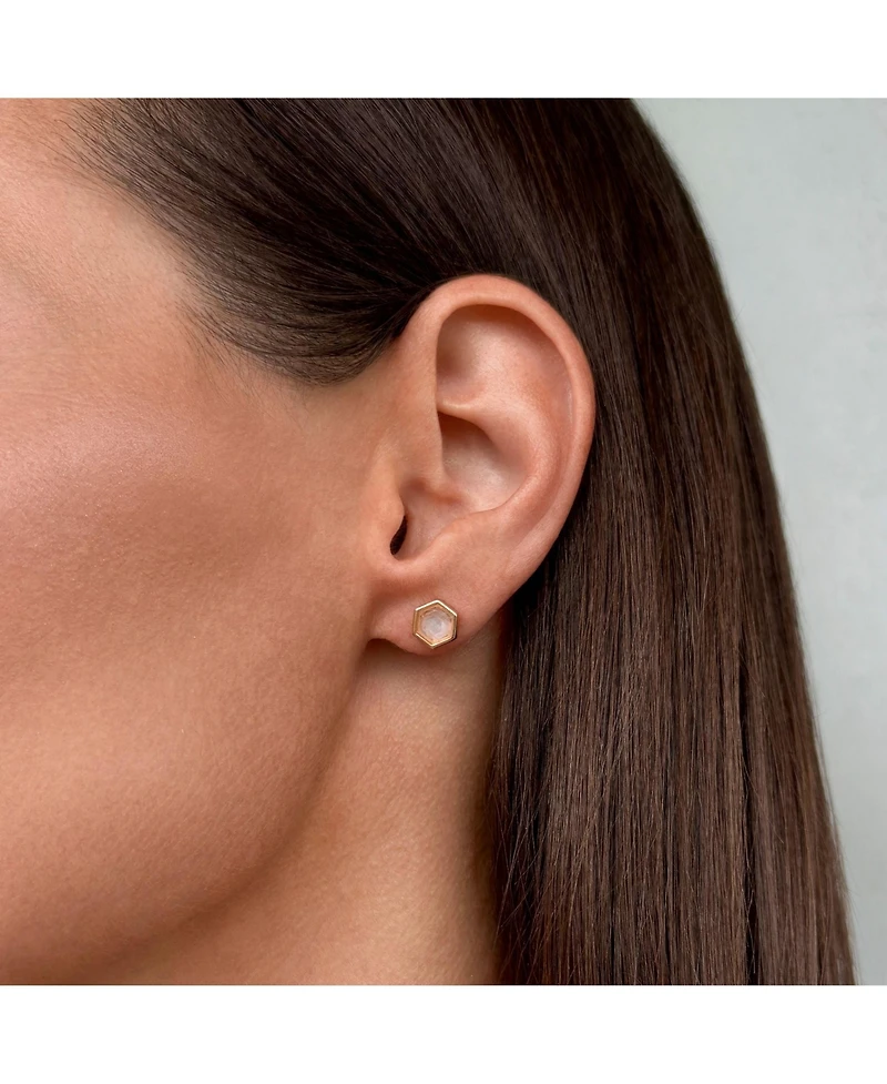 Adornia Fine 14k Gold Plated Hexagon Moonstone Stud Earrings