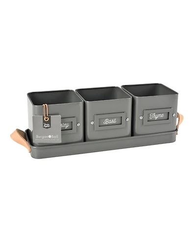 Burgon & Ball 3 Herb Pots with Leather Handled Tray