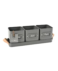 Burgon & Ball 3 Herb Pots with Leather Handled Tray