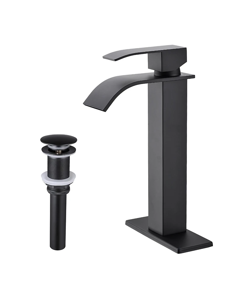 Busdays Single Handle Waterfall Bathroom Faucet with Pop Up Drain for Sink Without Overflow