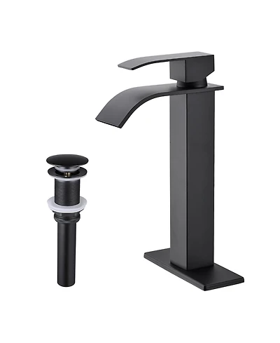 Busdays Single Handle Waterfall Bathroom Faucet with Pop Up Drain for Sink Without Overflow