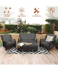Costway 5 Pieces Patio Furniture Set Outdoor Rattan Conversation Sofa Set with Cushions