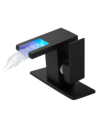 Busdays Led 3 Color Changing Waterfall Glass Spout Single Handle One Hole Deck Mount Bathroom Sink Faucet Hot Cold Mixer
