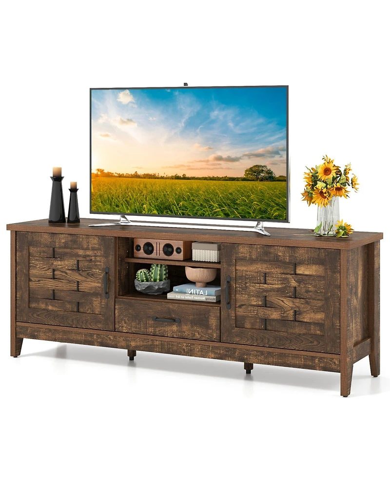 Slickblue Farmhouse Tv Stand for 65" TVs with 2 Woven Doors and Shelves
