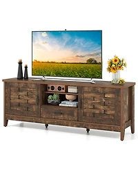 Slickblue Farmhouse Tv Stand for 65" TVs with 2 Woven Doors and Shelves