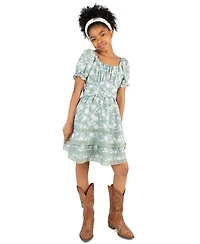 Rare Editions Girls' 7-14 Floral Linen 2-Tier Skirt Dress