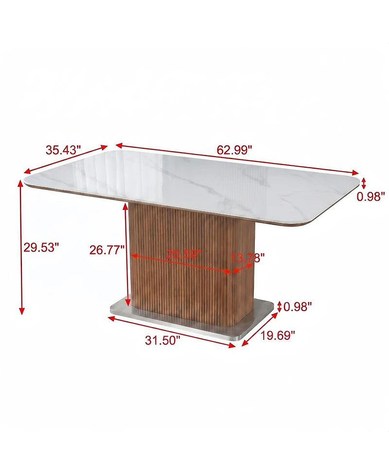 Tribesigns Modern 63" Rectangular Sintered Stone Dining Table with Solid Wood Fluted Base, Seats 4-6 People for Kitchen and Dining Room