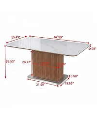 Tribesigns Modern 63" Rectangular Sintered Stone Dining Table with Solid Wood Fluted Base, Seats 4-6 People for Kitchen and Dining Room