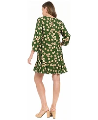 London Times Petite V-Neck Long-Sleeve Dress