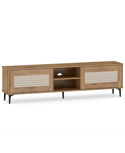 Slickblue Modern Fluted Tv Stand Waveform Entertainment Center - Oak