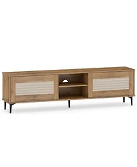 Slickblue Modern Fluted Tv Stand Waveform Entertainment Center - Oak