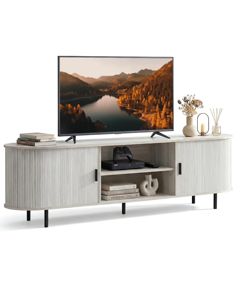 Slickblue Modern Tv Stand with Fluted Sliding Doors Mid-Century Style