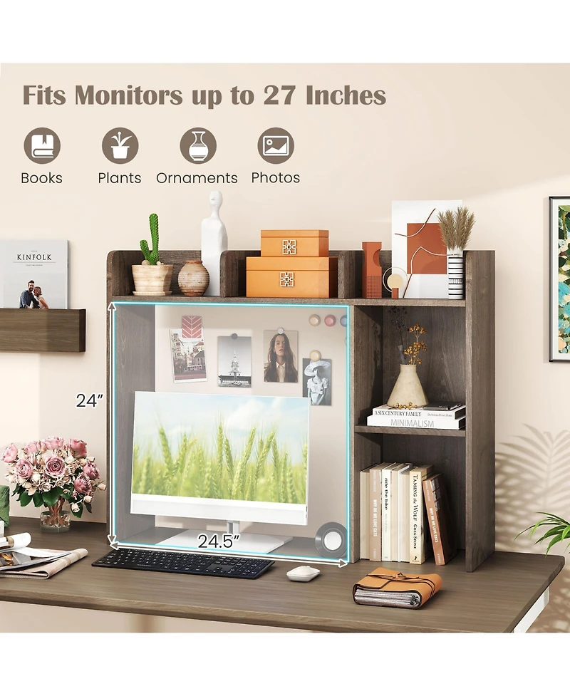Sugift 3-Tier Multipurpose Desk Bookshelf with 4 Shelves