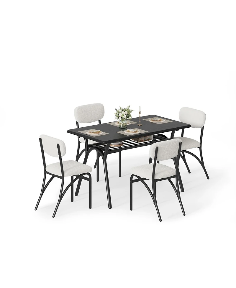 homfan 4-Piece Compact Dining Set, Boucle Upholstered Chairs, Engineered Wood Table with Storage Shelf for Small Home