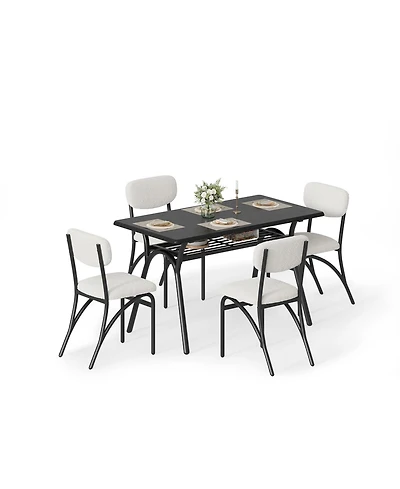 homfan 4-Piece Compact Dining Set, Boucle Upholstered Chairs, Engineered Wood Table with Storage Shelf for Small Home