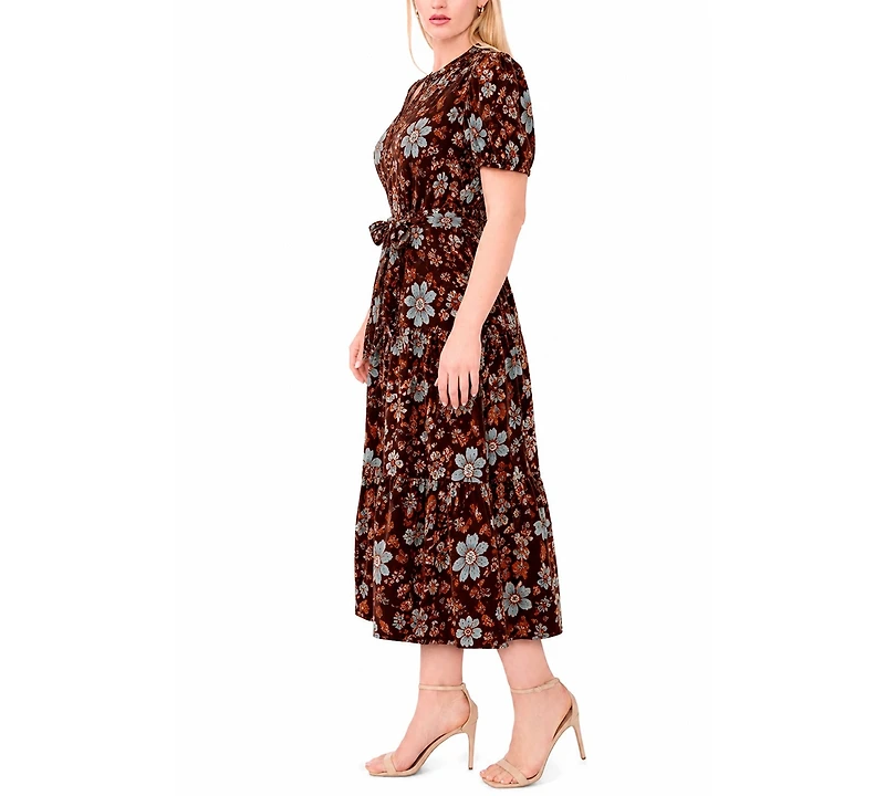Msk Plus Puff-Sleeve Belted Midi Dress