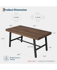 homfan Industrial Dining Table for 2-4 – 55" Heavy Duty Rectangular Kitchen Table with Metal Legs, Non-Extendable for Small Spaces