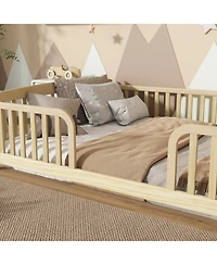 Rainsken Floor Bed with Rails, Montessori Floor Bed, Central Entrance, Low Profile Bed for Boys and Girls
