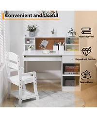 homfan Kids Desk and Chair Set, 37 Inch Wooden Study Table with Storage Shelf and Bulletin Board for Childrens Room